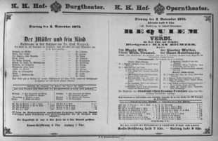 Theaterzettel (Oper und Burgtheater in Wien) 18751102 Seite: 1