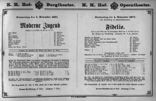 Theaterzettel (Oper und Burgtheater in Wien) 18751104 Seite: 1