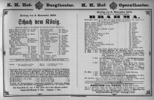 Theaterzettel (Oper und Burgtheater in Wien) 18751105 Seite: 1