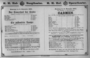 Theaterzettel (Oper und Burgtheater in Wien) 18751106 Seite: 1