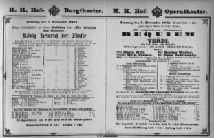Theaterzettel (Oper und Burgtheater in Wien) 18751107 Seite: 1