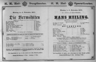 Theaterzettel (Oper und Burgtheater in Wien) 18751108 Seite: 1