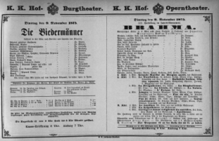 Theaterzettel (Oper und Burgtheater in Wien) 18751109 Seite: 1