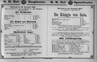 Theaterzettel (Oper und Burgtheater in Wien) 18751110 Seite: 1