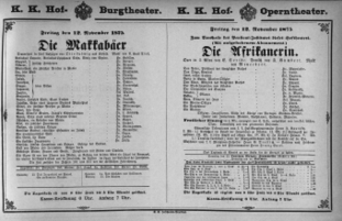 Theaterzettel (Oper und Burgtheater in Wien) 18751112 Seite: 1