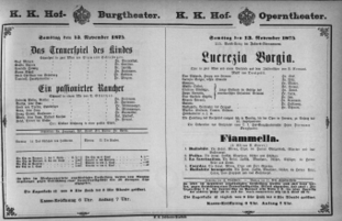 Theaterzettel (Oper und Burgtheater in Wien) 18751113 Seite: 1