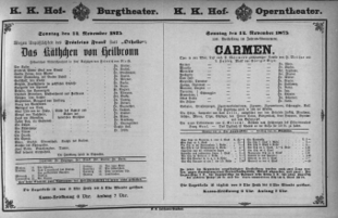 Theaterzettel (Oper und Burgtheater in Wien) 18751114 Seite: 1
