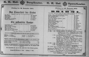 Theaterzettel (Oper und Burgtheater in Wien) 18751116 Seite: 1