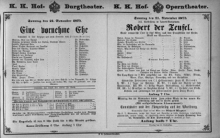 Theaterzettel (Oper und Burgtheater in Wien) 18751121 Seite: 1