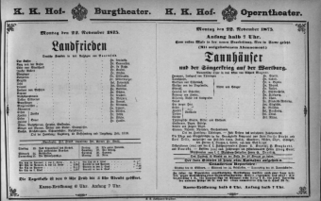 Theaterzettel (Oper und Burgtheater in Wien) 18751122 Seite: 1