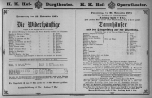 Theaterzettel (Oper und Burgtheater in Wien) 18751125 Seite: 1