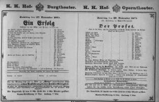 Theaterzettel (Oper und Burgtheater in Wien) 18751127 Seite: 1