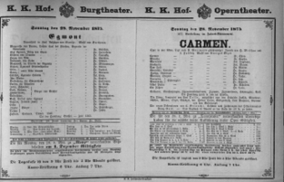 Theaterzettel (Oper und Burgtheater in Wien) 18751128 Seite: 1