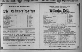 Theaterzettel (Oper und Burgtheater in Wien) 18751129 Seite: 1