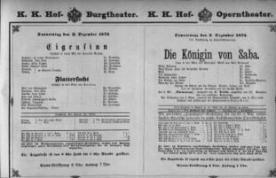 Theaterzettel (Oper und Burgtheater in Wien) 18751202 Seite: 1