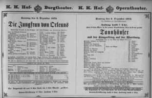 Theaterzettel (Oper und Burgtheater in Wien) 18751205 Seite: 1