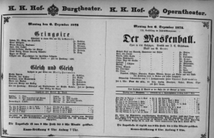 Theaterzettel (Oper und Burgtheater in Wien) 18751206 Seite: 1