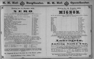 Theaterzettel (Oper und Burgtheater in Wien) 18751214 Seite: 1