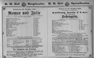 Theaterzettel (Oper und Burgtheater in Wien) 18751221 Seite: 1