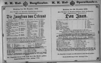 Theaterzettel (Oper und Burgtheater in Wien) 18751225 Seite: 1