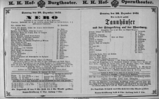 Theaterzettel (Oper und Burgtheater in Wien) 18751226 Seite: 1