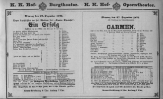 Theaterzettel (Oper und Burgtheater in Wien) 18751227 Seite: 1