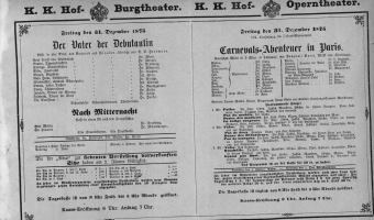 Theaterzettel (Oper und Burgtheater in Wien) 18751231 Seite: 1