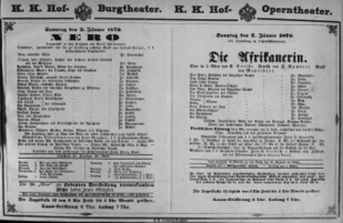 Theaterzettel (Oper und Burgtheater in Wien) 18760102 Seite: 1