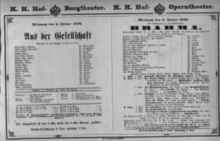 Theaterzettel (Oper und Burgtheater in Wien) 18760105 Seite: 1