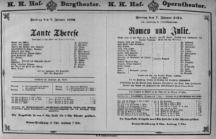 Theaterzettel (Oper und Burgtheater in Wien) 18760107 Seite: 1