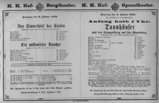 Theaterzettel (Oper und Burgtheater in Wien) 18760108 Seite: 1