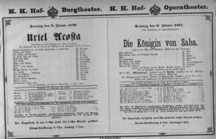 Theaterzettel (Oper und Burgtheater in Wien) 18760109 Seite: 1