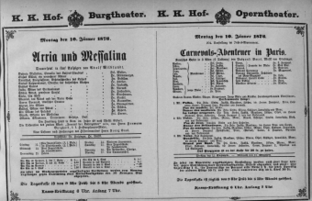 Theaterzettel (Oper und Burgtheater in Wien) 18760110 Seite: 1