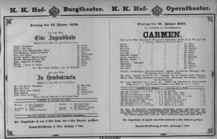 Theaterzettel (Oper und Burgtheater in Wien) 18760111 Seite: 1