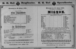 Theaterzettel (Oper und Burgtheater in Wien) 18760112 Seite: 1