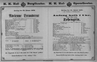 Theaterzettel (Oper und Burgtheater in Wien) 18760114 Seite: 1