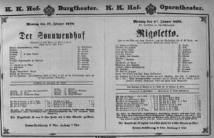 Theaterzettel (Oper und Burgtheater in Wien) 18760117 Seite: 1
