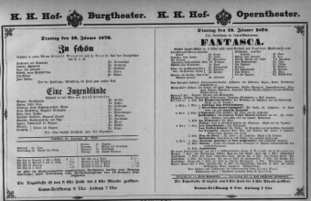Theaterzettel (Oper und Burgtheater in Wien) 18760118 Seite: 1