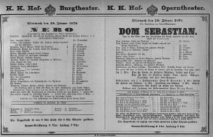 Theaterzettel (Oper und Burgtheater in Wien) 18760119 Seite: 1