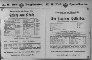 Theaterzettel (Oper und Burgtheater in Wien) 18760120 Seite: 1