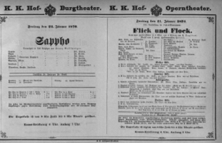 Theaterzettel (Oper und Burgtheater in Wien) 18760121 Seite: 1