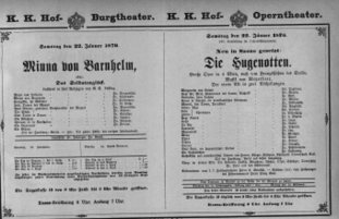 Theaterzettel (Oper und Burgtheater in Wien) 18760122 Seite: 1