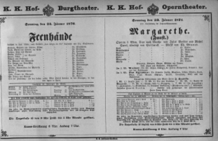 Theaterzettel (Oper und Burgtheater in Wien) 18760123 Seite: 1