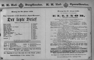 Theaterzettel (Oper und Burgtheater in Wien) 18760124 Seite: 1