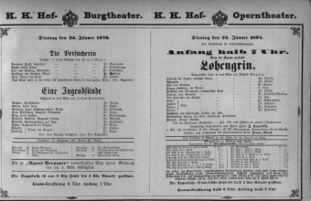 Theaterzettel (Oper und Burgtheater in Wien) 18760125 Seite: 1