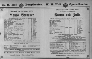 Theaterzettel (Oper und Burgtheater in Wien) 18760126 Seite: 1