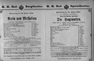 Theaterzettel (Oper und Burgtheater in Wien) 18760127 Seite: 1