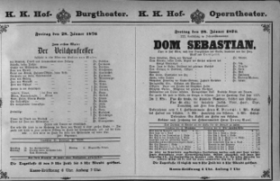 Theaterzettel (Oper und Burgtheater in Wien) 18760128 Seite: 1