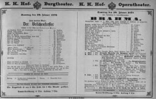 Theaterzettel (Oper und Burgtheater in Wien) 18760129 Seite: 1