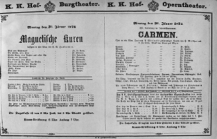 Theaterzettel (Oper und Burgtheater in Wien) 18760131 Seite: 1